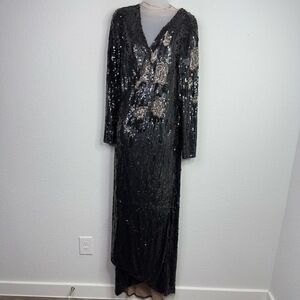 Alberto Makali‎ Dress Women L Black Sequined Embellished Wrap Formal Glam Luxury